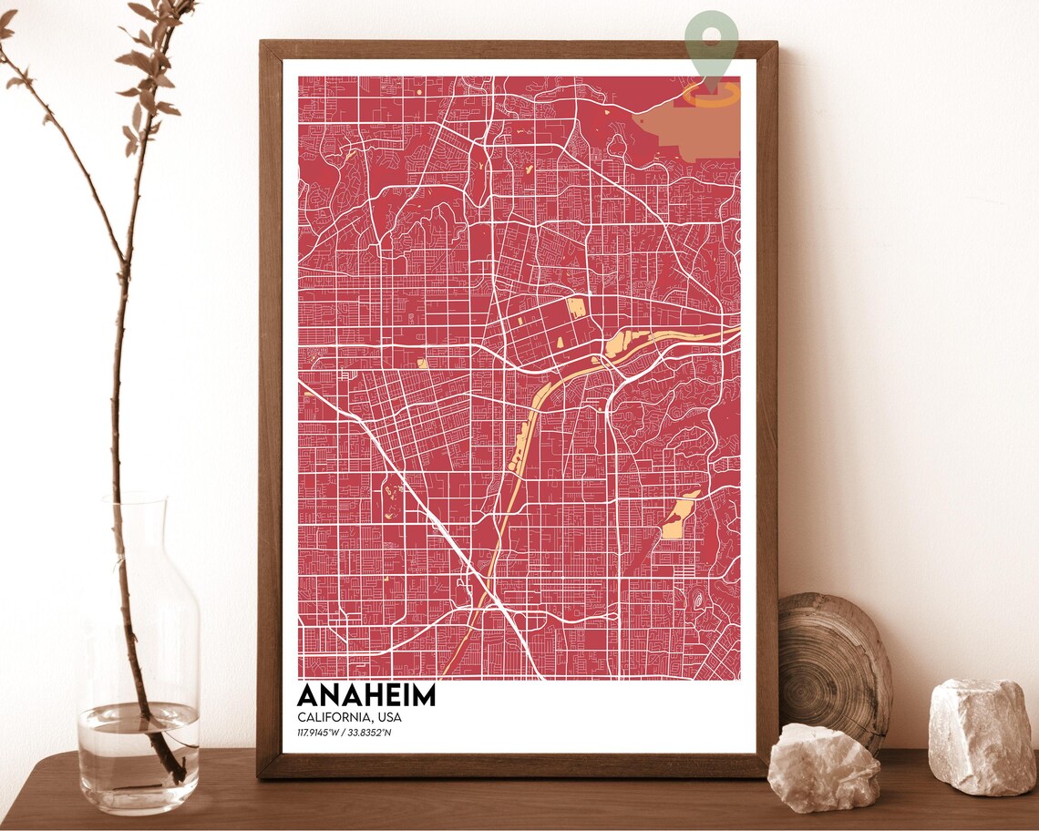 Anaheim California vintage sepia with blue river Street Map Coordinates Poster - Image 6