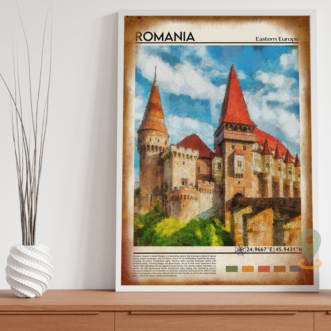 Romania Corvin Castle Eastern Europe Watercolor Travel Poster - Image 4