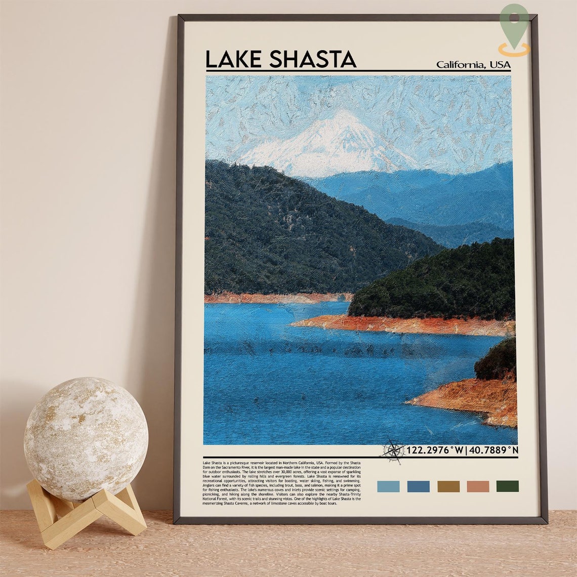 Lake Shasta Print Lake Shasta Poster Lake Shasta Wall Art Lake Shasta Travel Print Lake Shasta Art Print Lake Shasta Artwork - Image 5