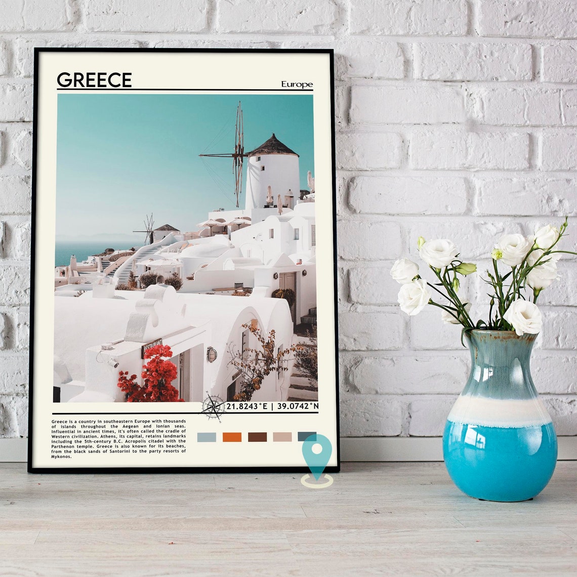 Santorini Greece Whitewashed Village and Windmill Aegean Travel Poster - Image 5