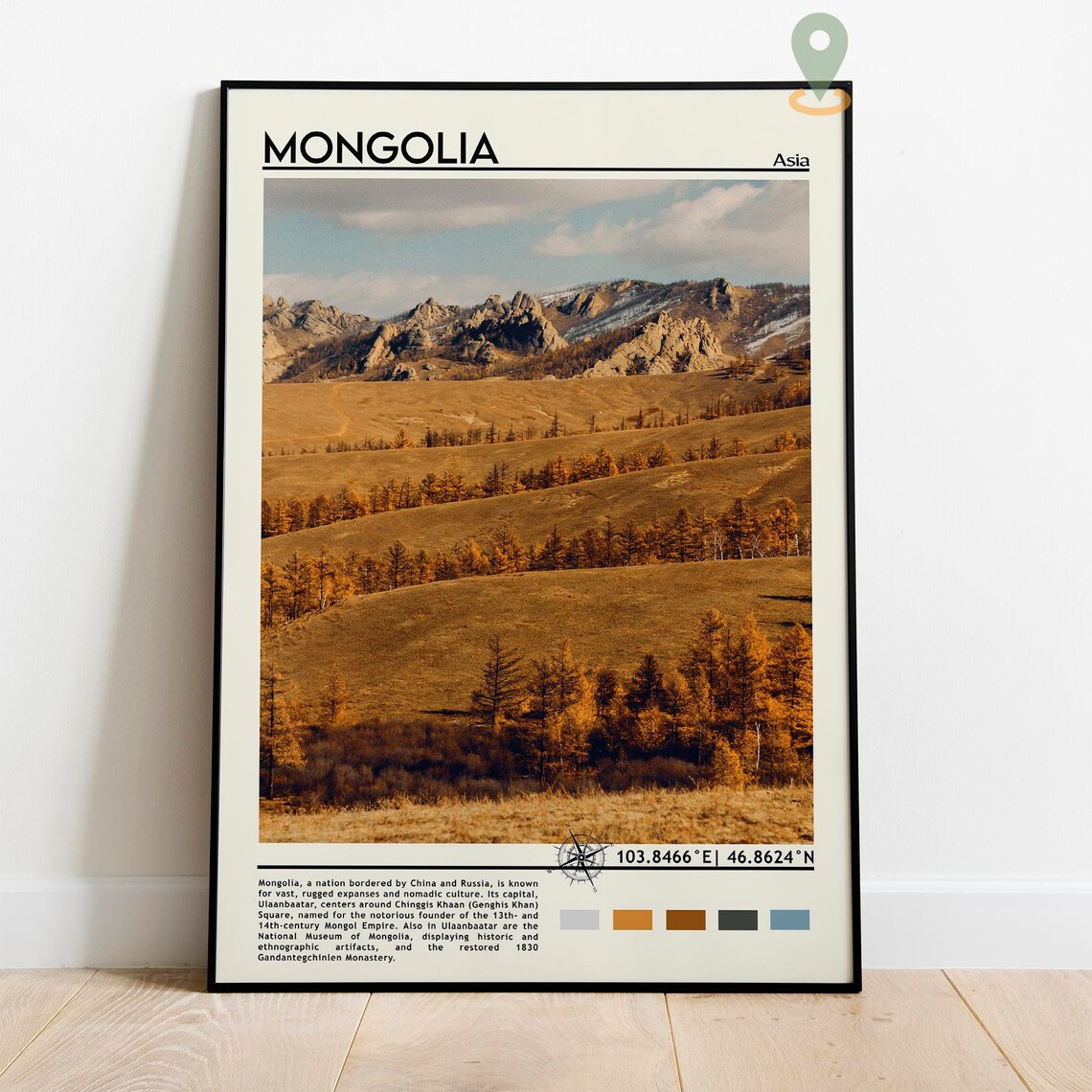 Mongolia Asia Autumn Steppe Golden Rolling Hills Nature Travel Poster - Image 2