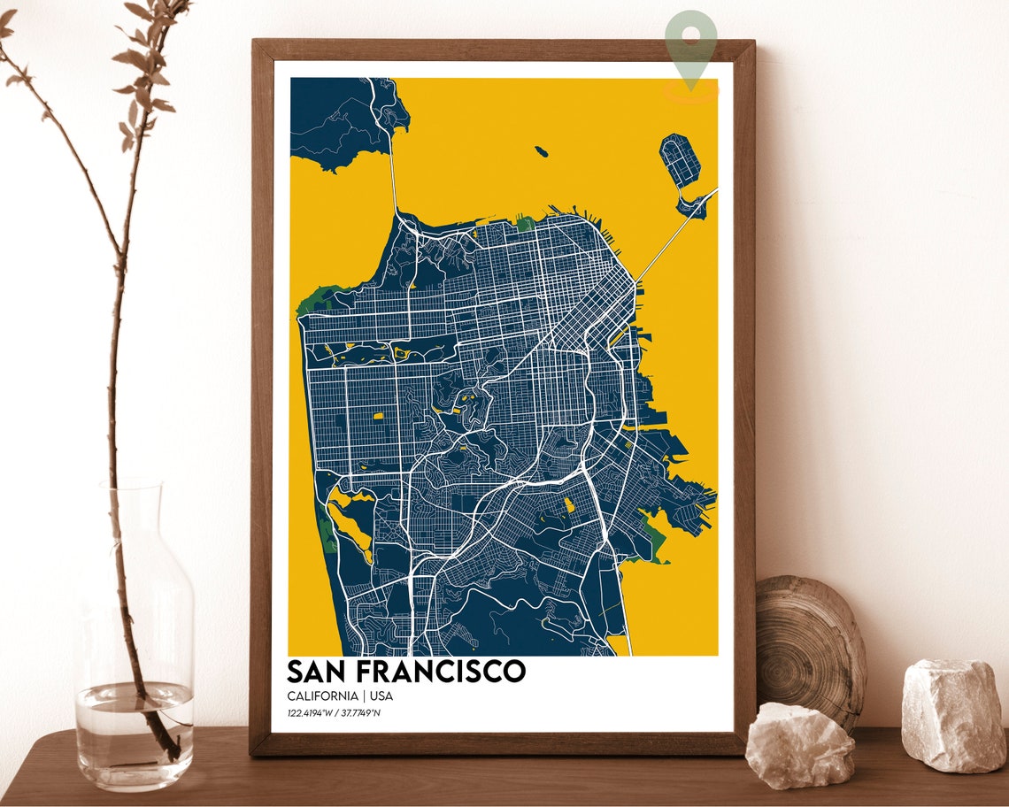 San Francisco California Cream Teal Classic Map Decor Poster - Image 2