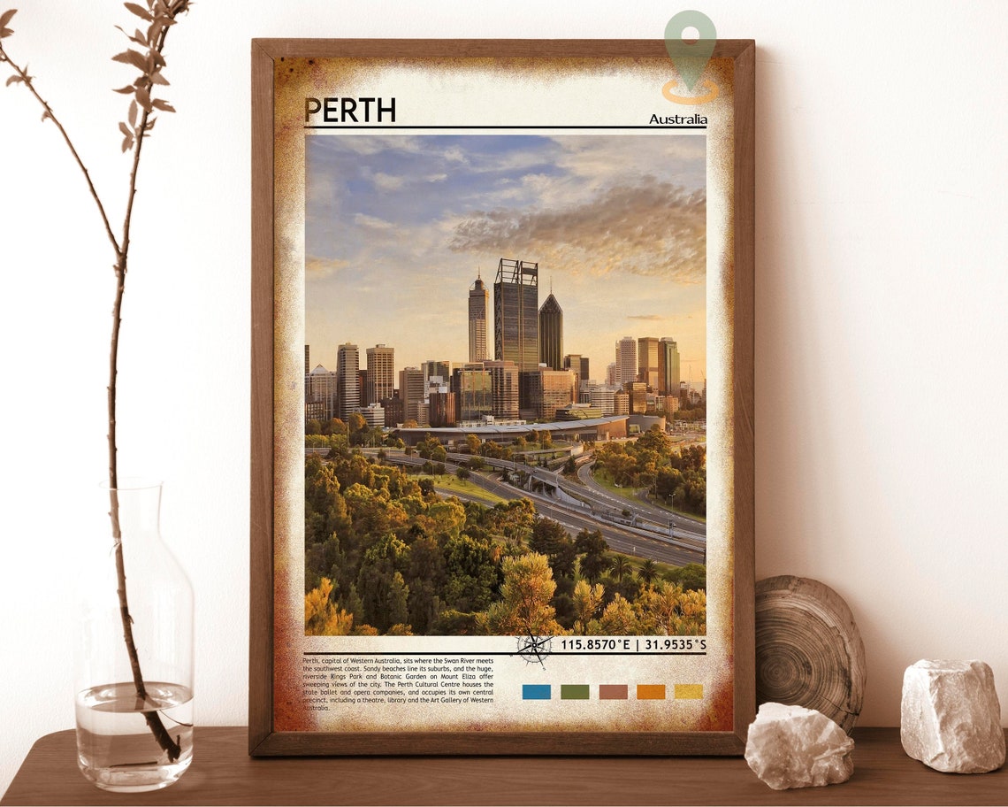 Perth Australia Sunset Skyline Over Swan River Travel Poster - Image 6
