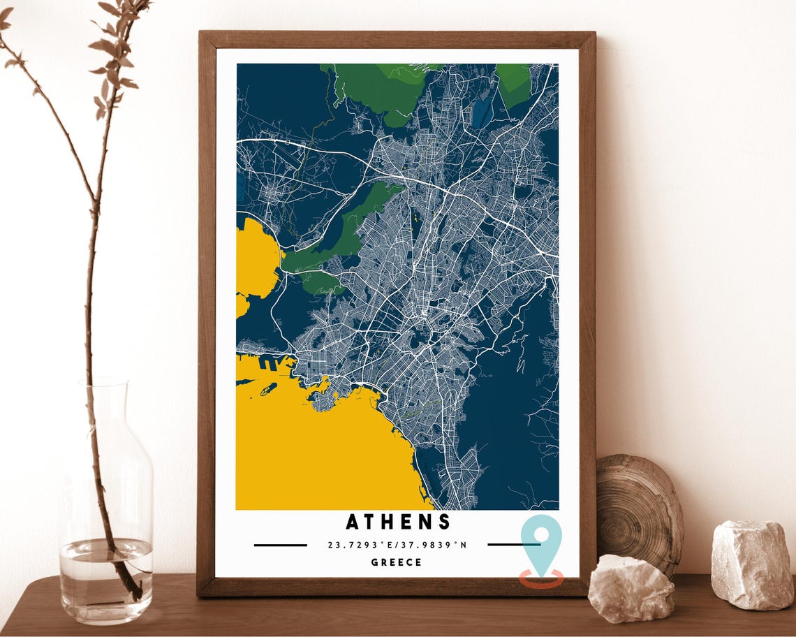 Athens Greece grey with pink water Street Map Coordinates Poster - Image 3