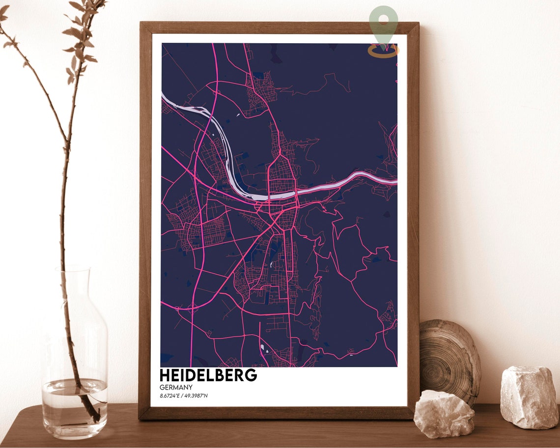 Heidelberg Germany Dark Blue Neckar River Night City Map Poster - Image 6