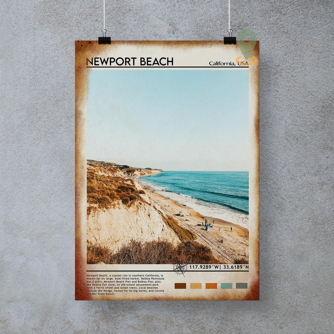 Newport Beach California Golden Cliffs Surf Beach Travel Poster - Image 2
