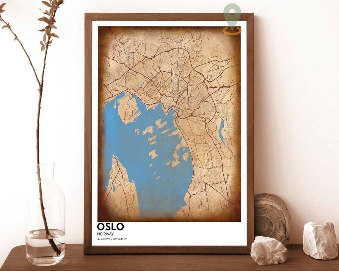 Oslo Norway Navy Gold Fjord City Street Map Modern Art Poster - Image 6