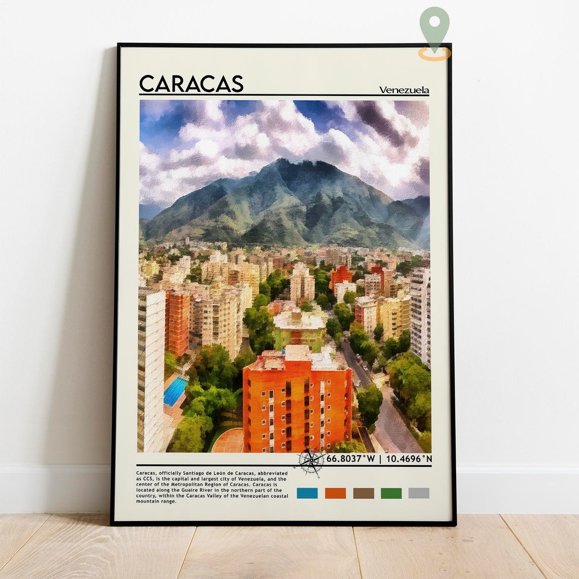 Caracas Venezuela Cityscape Green Mountain Valley Travel Poster - Image 2