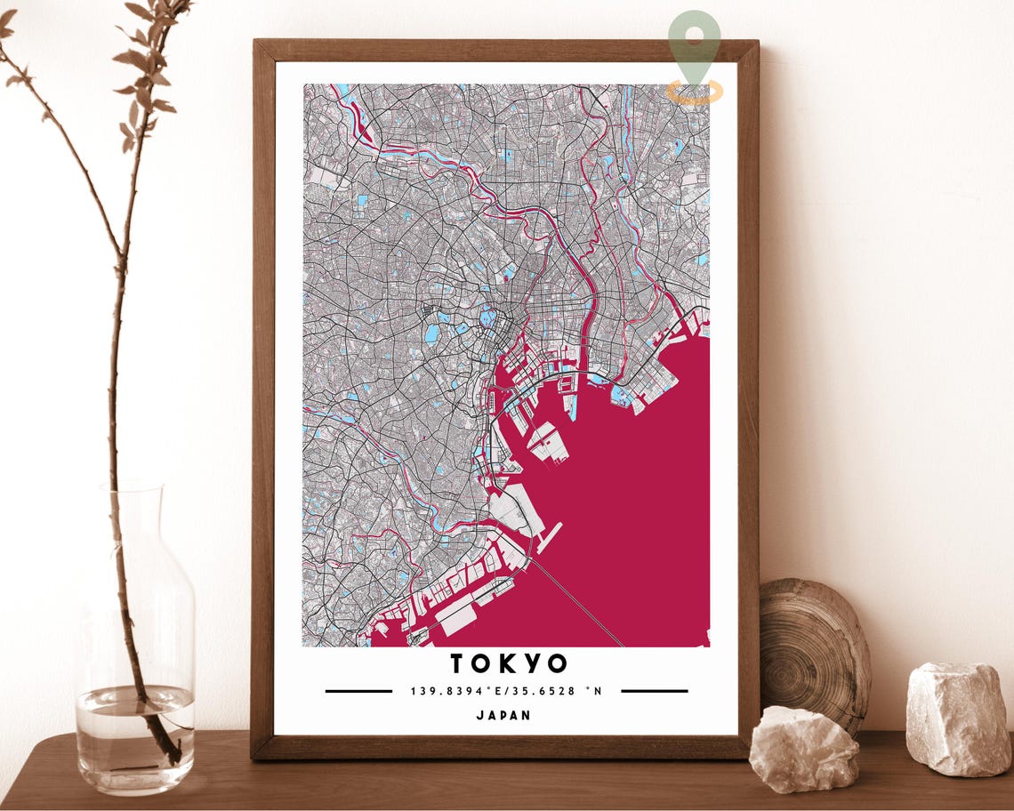 Tokyo Japan City Map Art Poster Grey Blue Modern Travel Decor - Image 2
