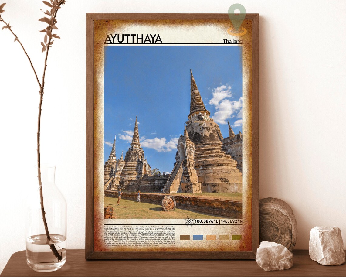 Ayutthaya Thailand Ancient Temple Ruins Sunset Travel Poster - Image 6