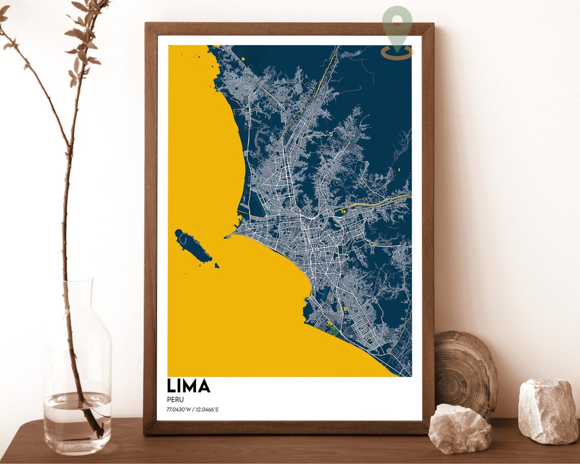 Lima Peru Dark Blue Oceanfront Modern Minimalist City Map Wall Art - Image 6
