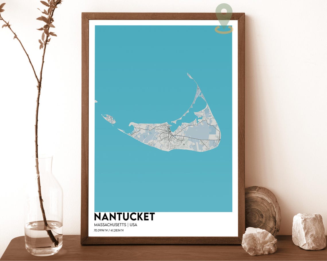 Nantucket Massachusetts Mustard Yellow Island Map Art Poster - Image 2
