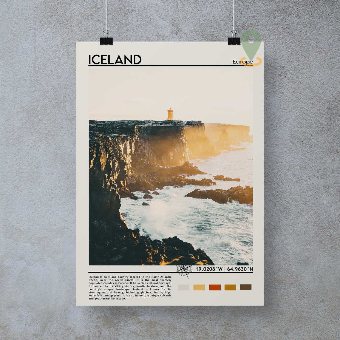 Iceland Europe Coastal Cliffs Lighthouse Sunset Travel Poster - Image 2