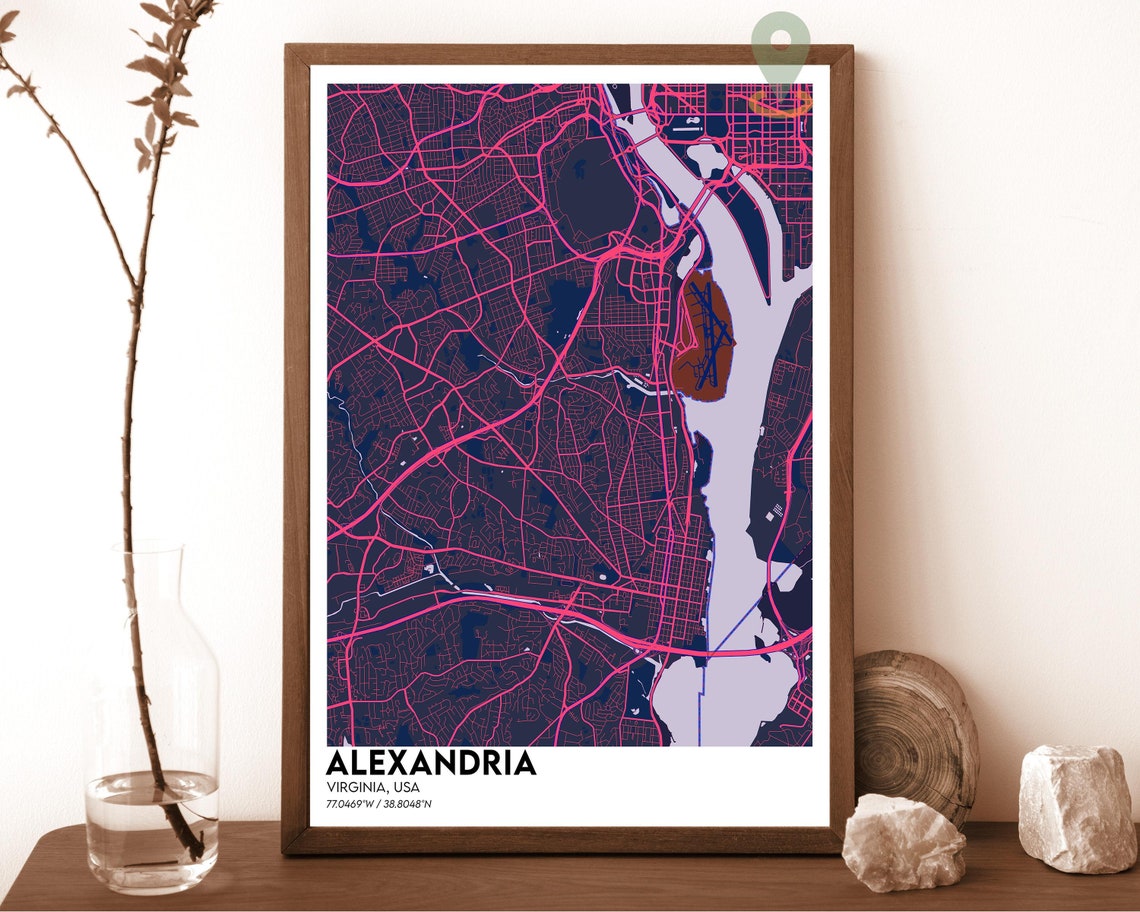 Alexandria Virginia City Street Map Navy Gold Poster Wall Decor - Image 2