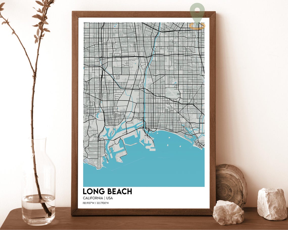 Long Beach California Navy Mustard City Street Map Coastal Art Poster - Image 2