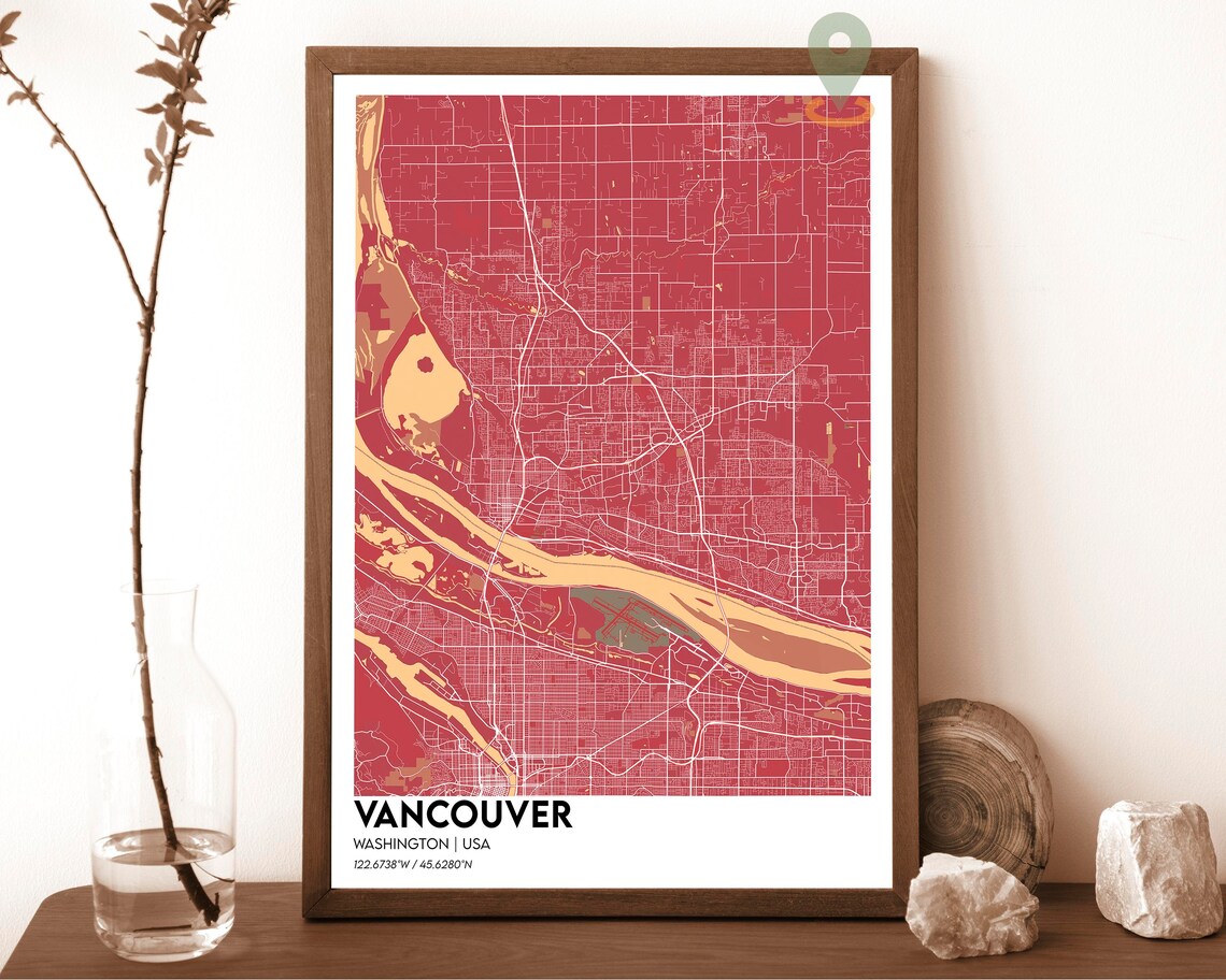 Vancouver Washington USA Vintage Sepia City Street Map Poster - Image 2