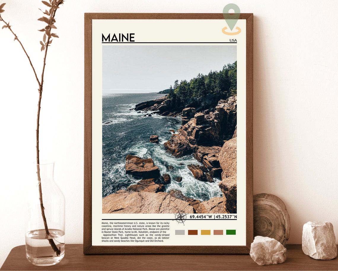 Maine USA Rugged Rocky Atlantic Coastline Ocean Cliffs Poster
