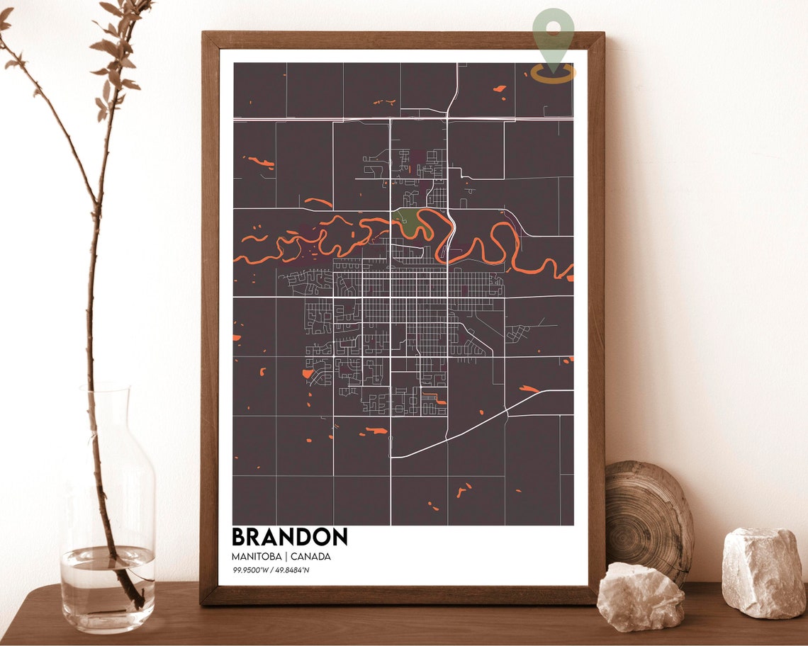 Brandon Manitoba Canada Dark Modern City Street Map Design Poster