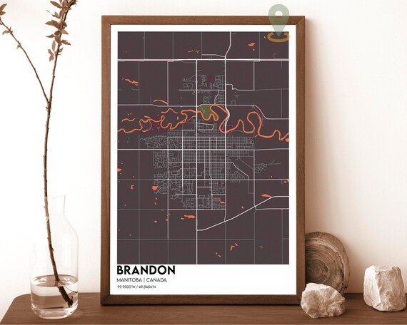 Brandon Manitoba Canada Dark Modern City Street Map Design Poster