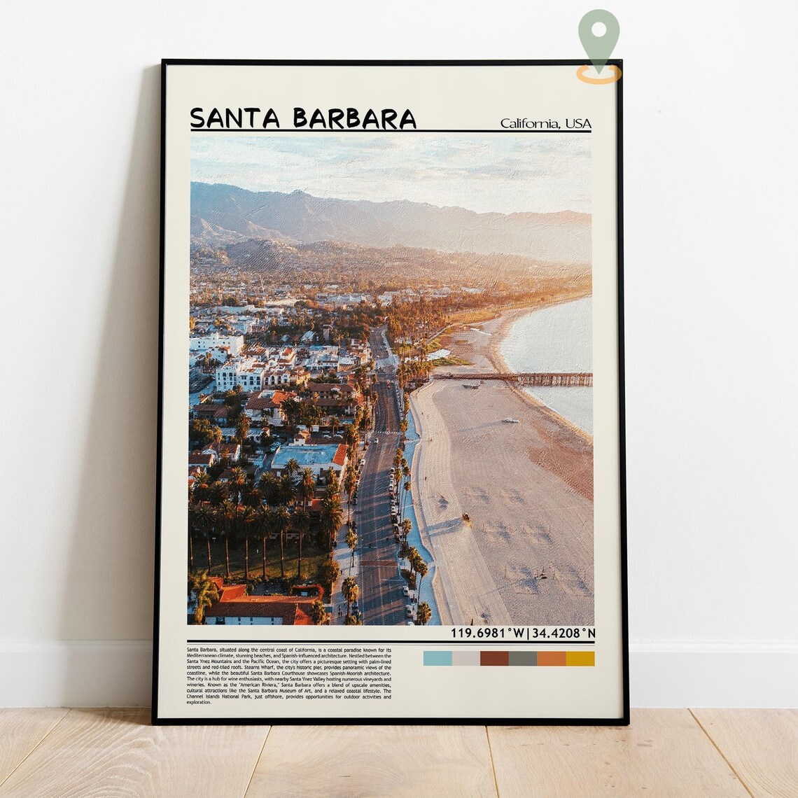 Santa Barbara California Beach Aerial Sunset Coastline Photo Poster - Image 4