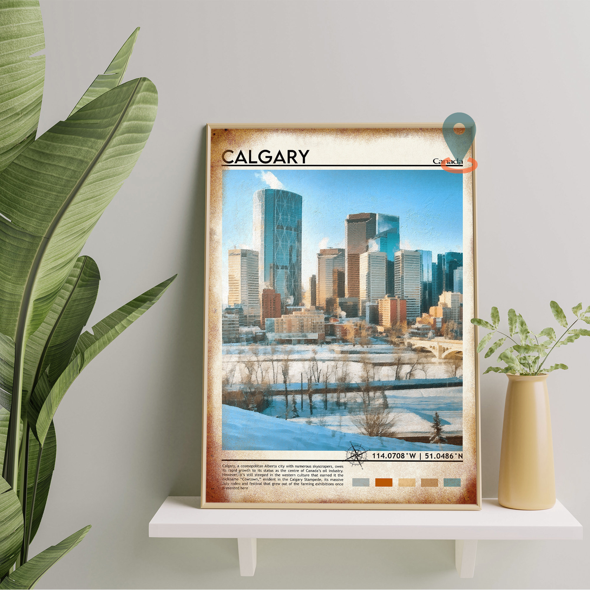 Calgary Canada Winter Downtown Skyline by the River Vintage Poster - Image 3