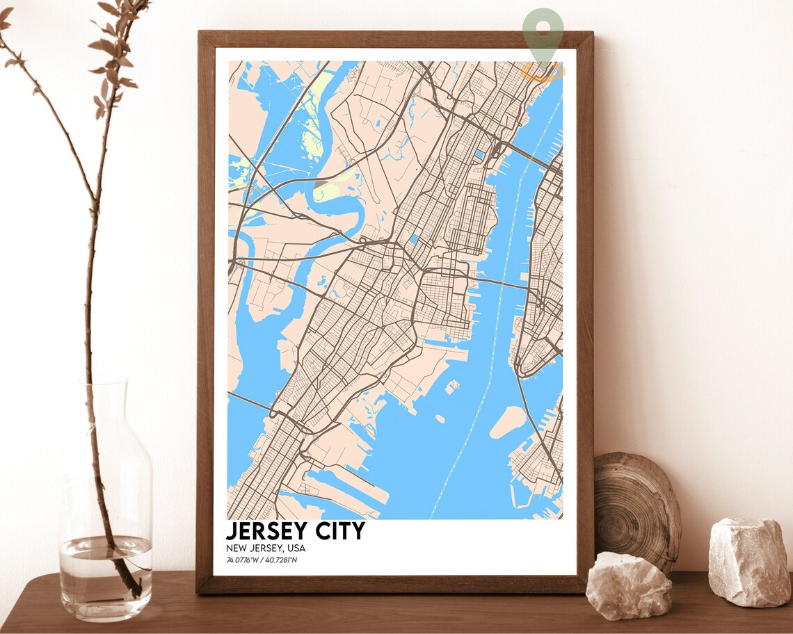 Jersey City New Jersey Bold Orange Street Map Modern Art Poster - Image 5