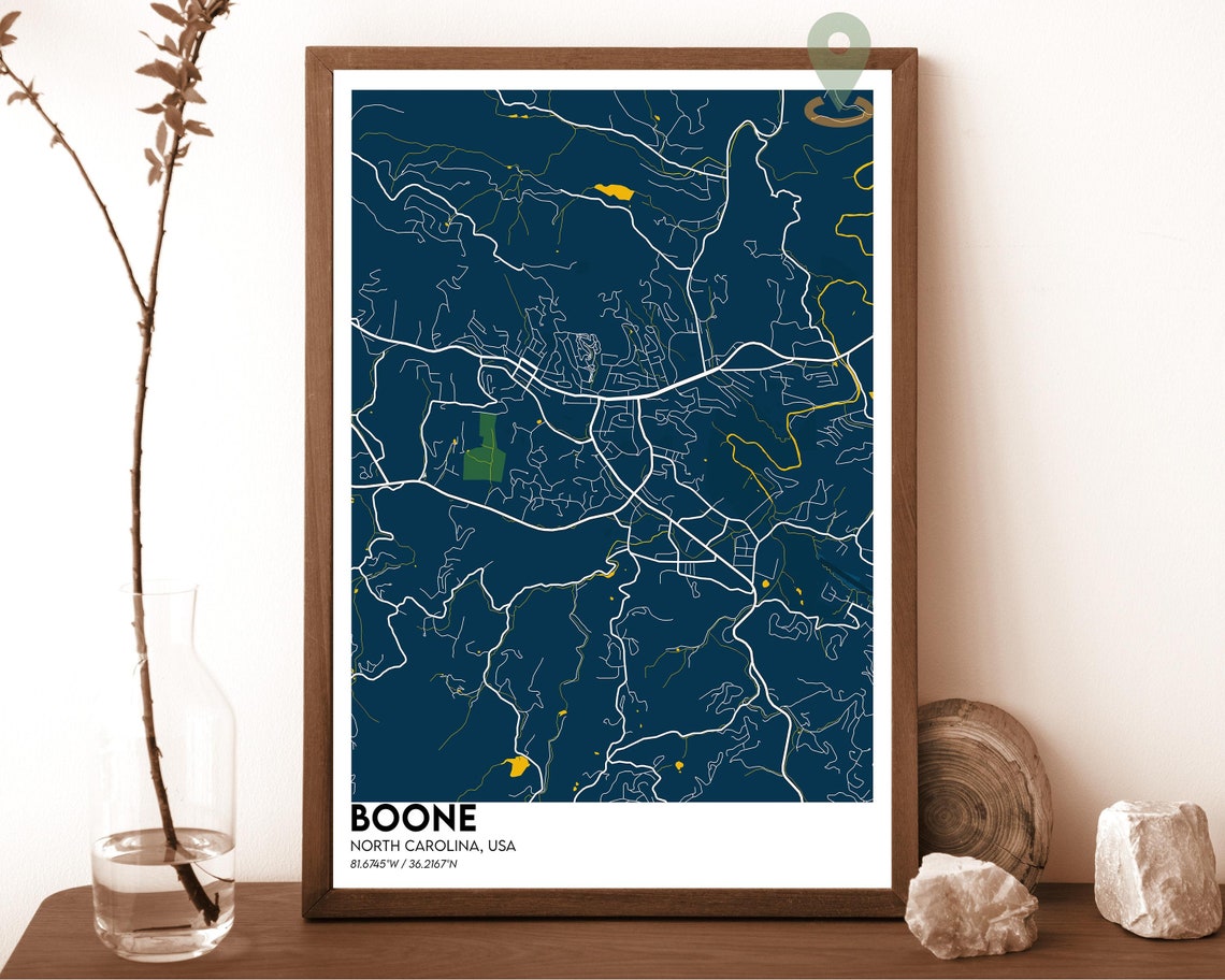 Boone North Carolina Dark Forest Green City Map Wall Decor Poster - Image 2