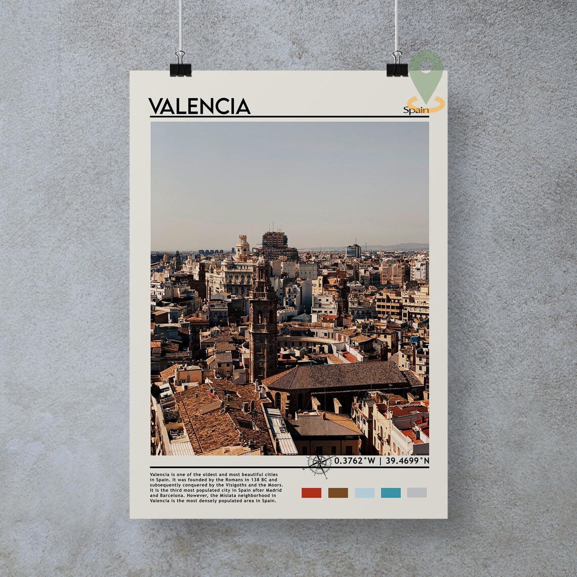 Valencia Spain Old Town Bell Tower Rooftops Skyline Travel Poster - Image 5