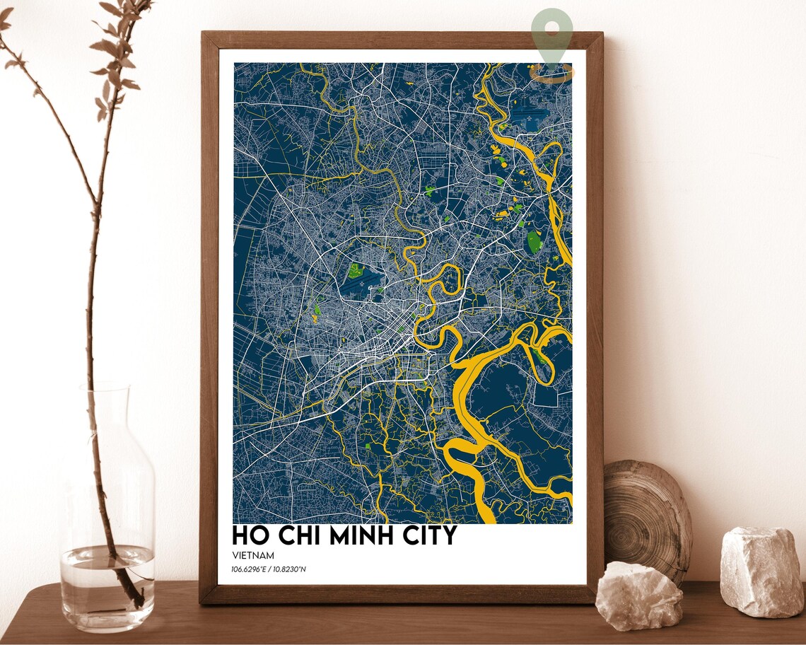 Ho Chi Minh City Vietnam Modern Street Map Navy Yellow Poster