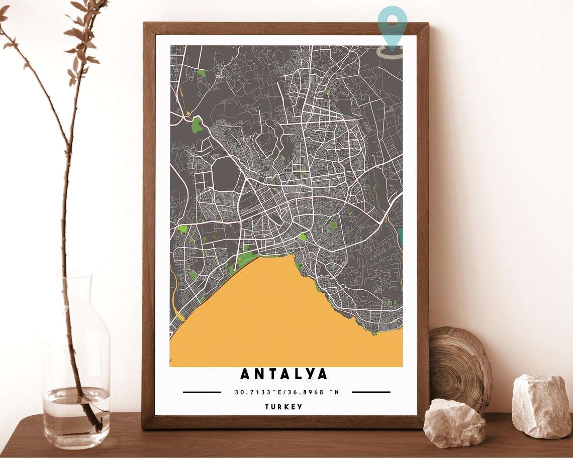 Antalya Turkey navy with a pale cream coast Street Map Coordinates Poster - Image 4