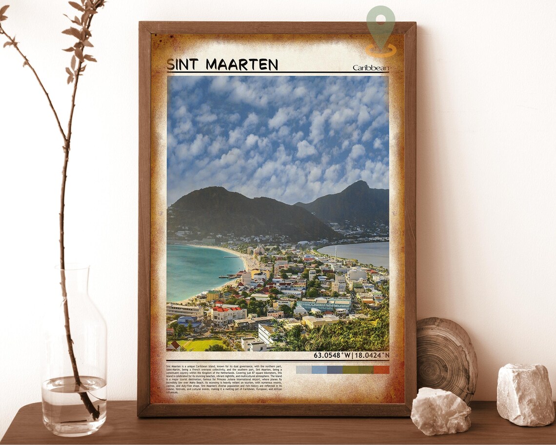 Sint Maarten Caribbean Bay City Hills Coast Photo Travel Poster - Image 6