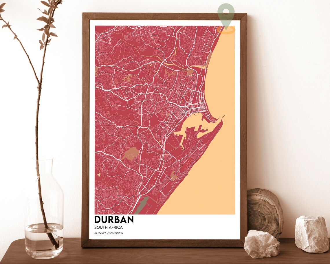 Durban South Africa City Street Map Navy Yellow Modern Art Poster - Image 3