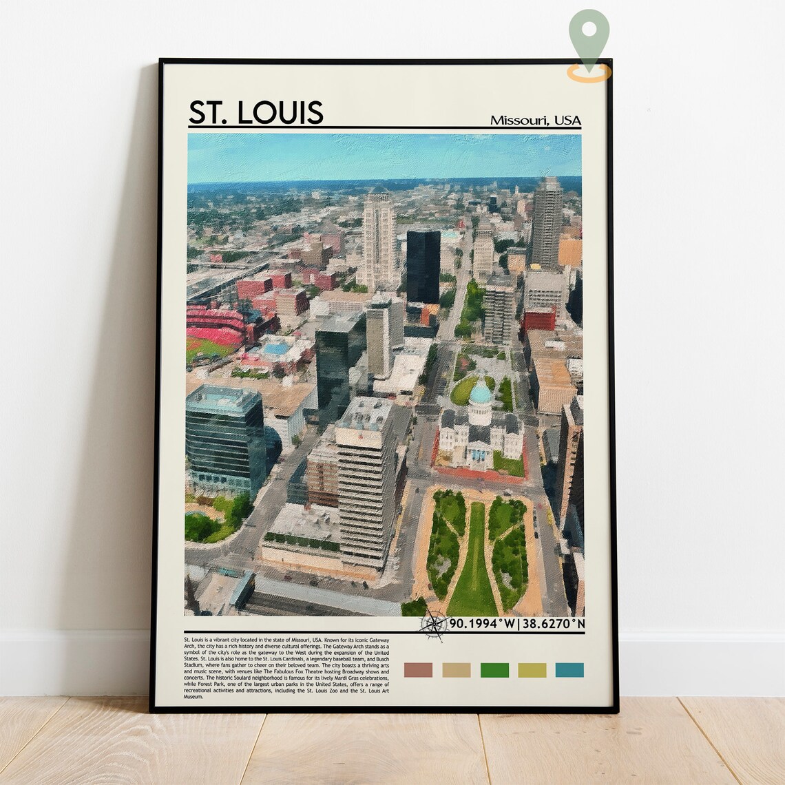 St Louis Missouri Downtown Aerial Skyline Vintage City Poster - Image 5