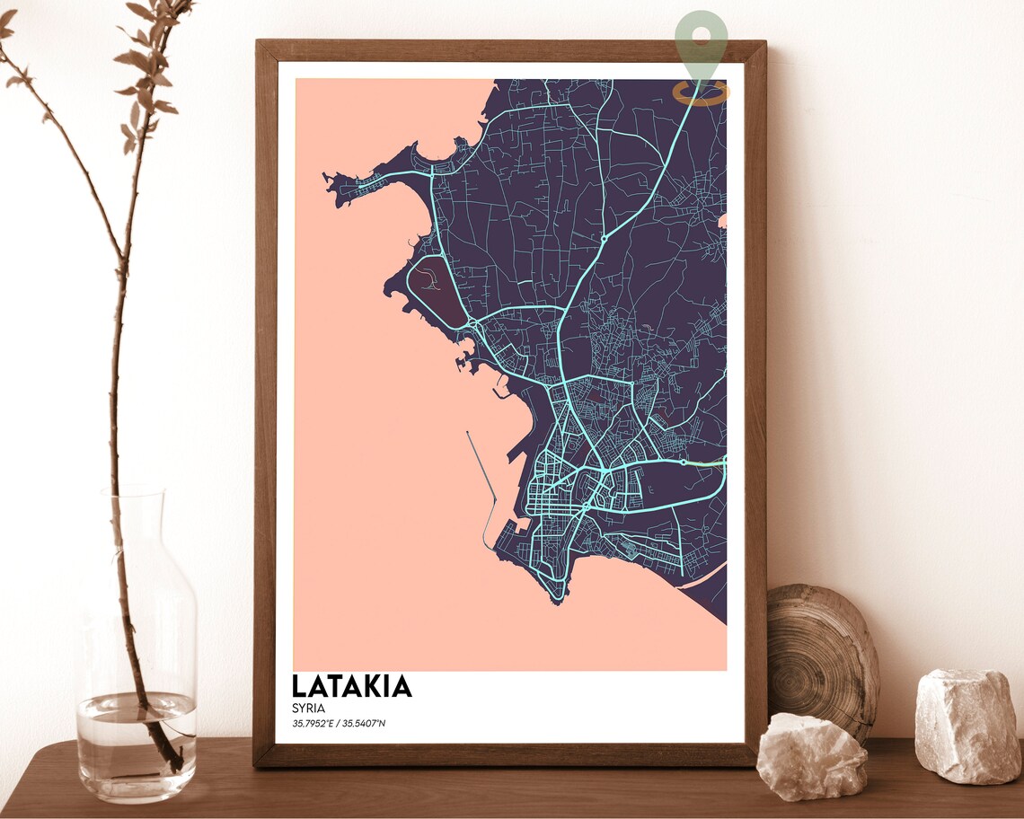 Latakia Syria Navy Yellow Sea Coast Modern Street Map Poster - Image 3