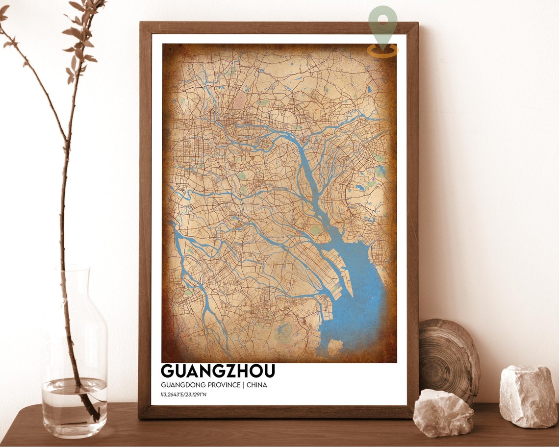 Guangzhou China Dark Cyan River Delta City Map Home Decor Poster - Image 2