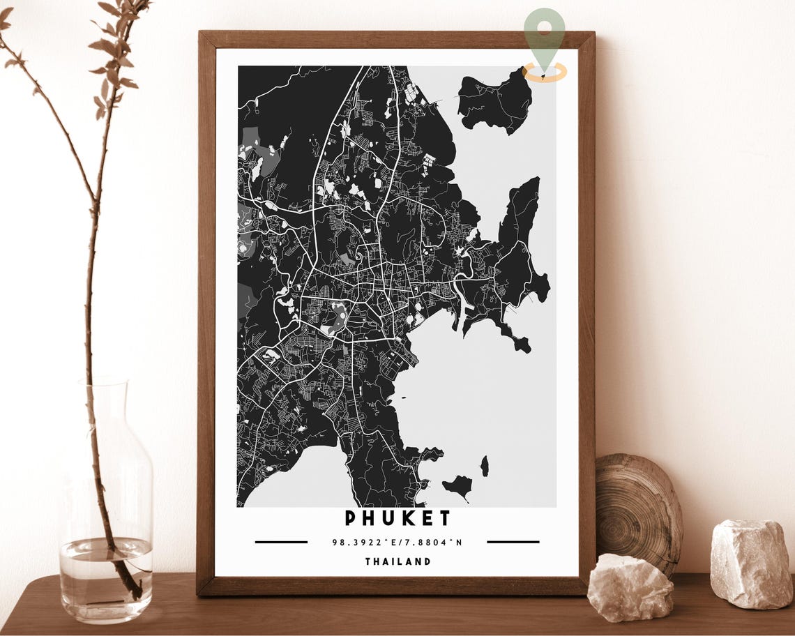 Phuket Thailand Navy Gold Island Street Map Modern Bold Wall Art - Image 6