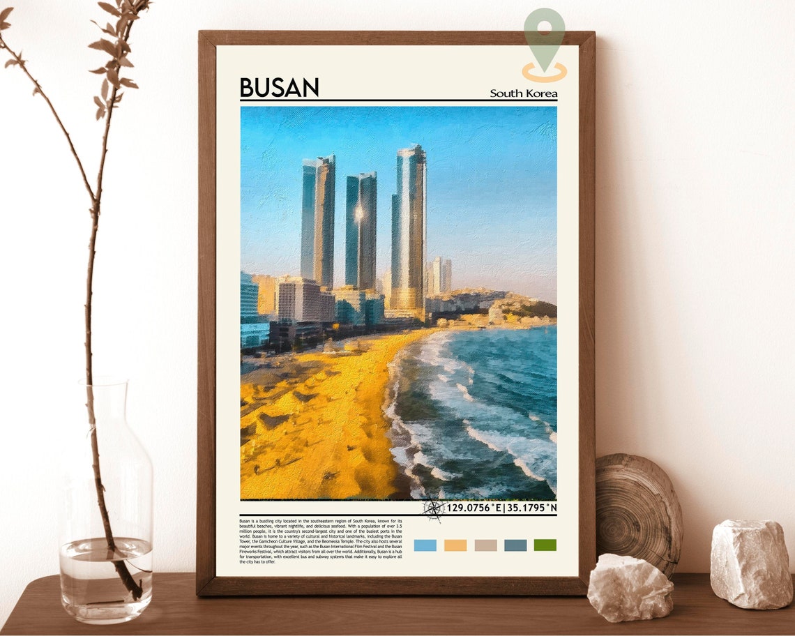 Busan South Korea Haeundae Beach Towers at Sunset Coast Poster
