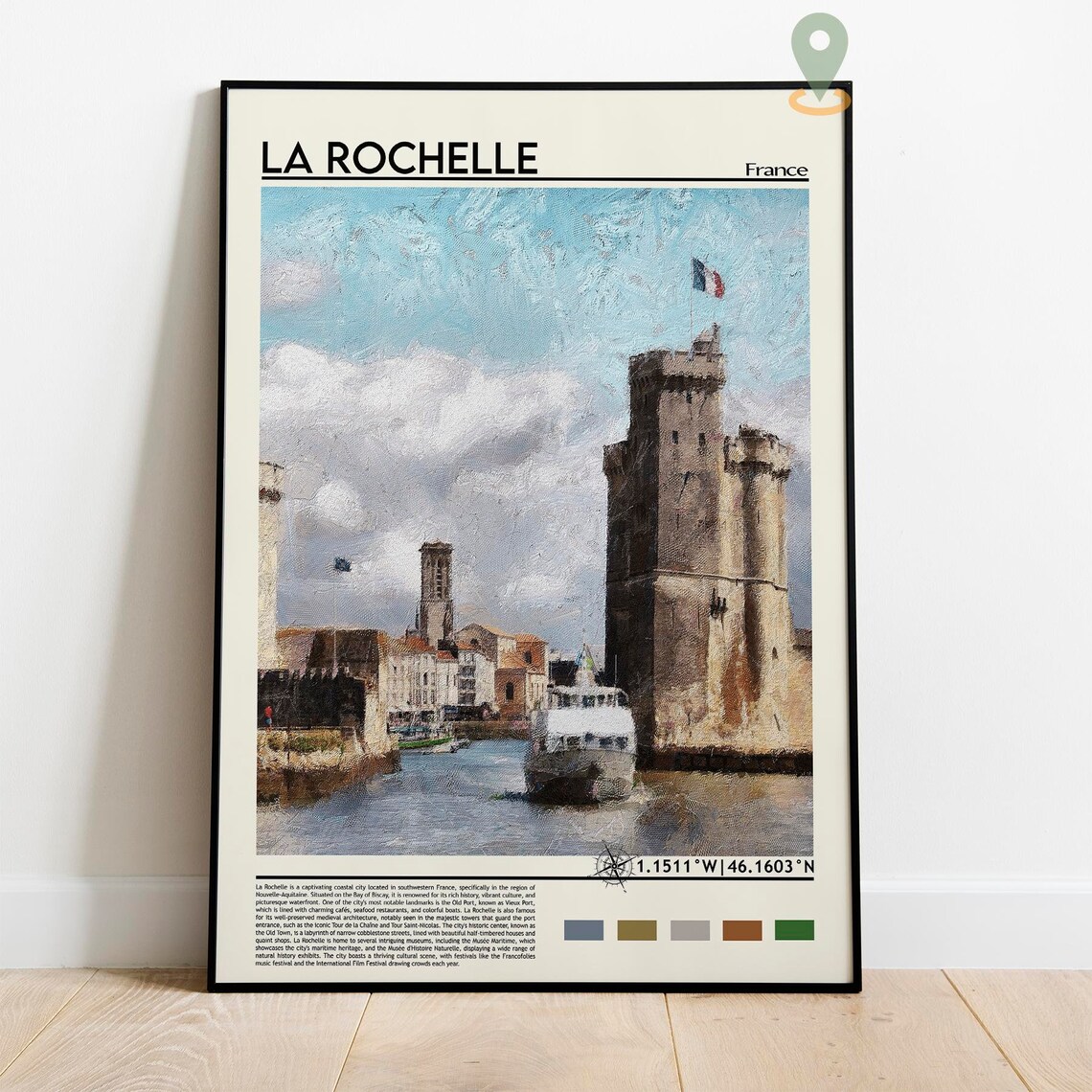 La Rochelle France Historic Harbor Medieval Stone Tower Travel Poster - Image 3