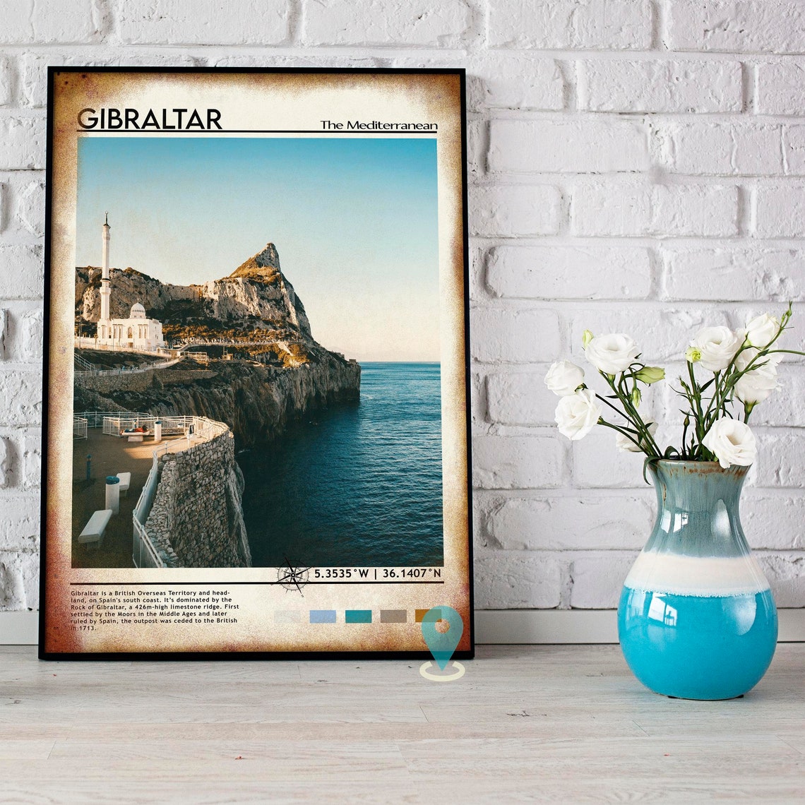 Gibraltar Mediterranean Rock Cliffs Seaside Mosque View Poster - Image 4