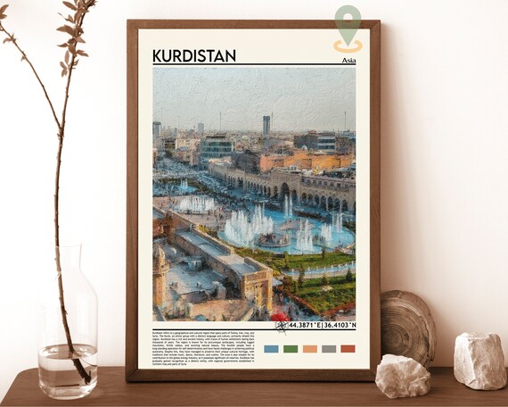 Kurdistan Asia City Plaza Dancing Fountains Stone Arcades Travel Poster