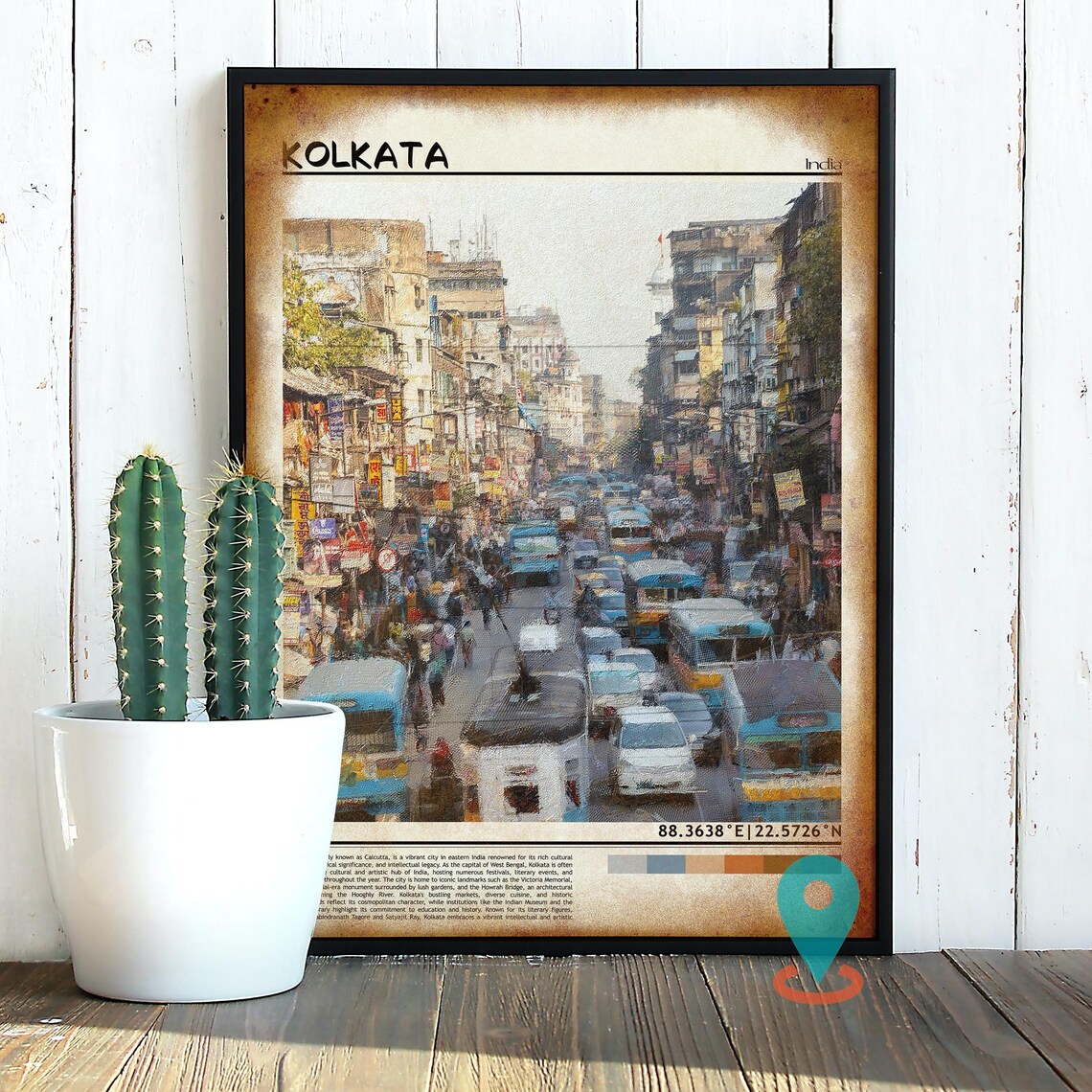 Kolkata India Bustling Old City Street Painterly Scene Poster - Image 2