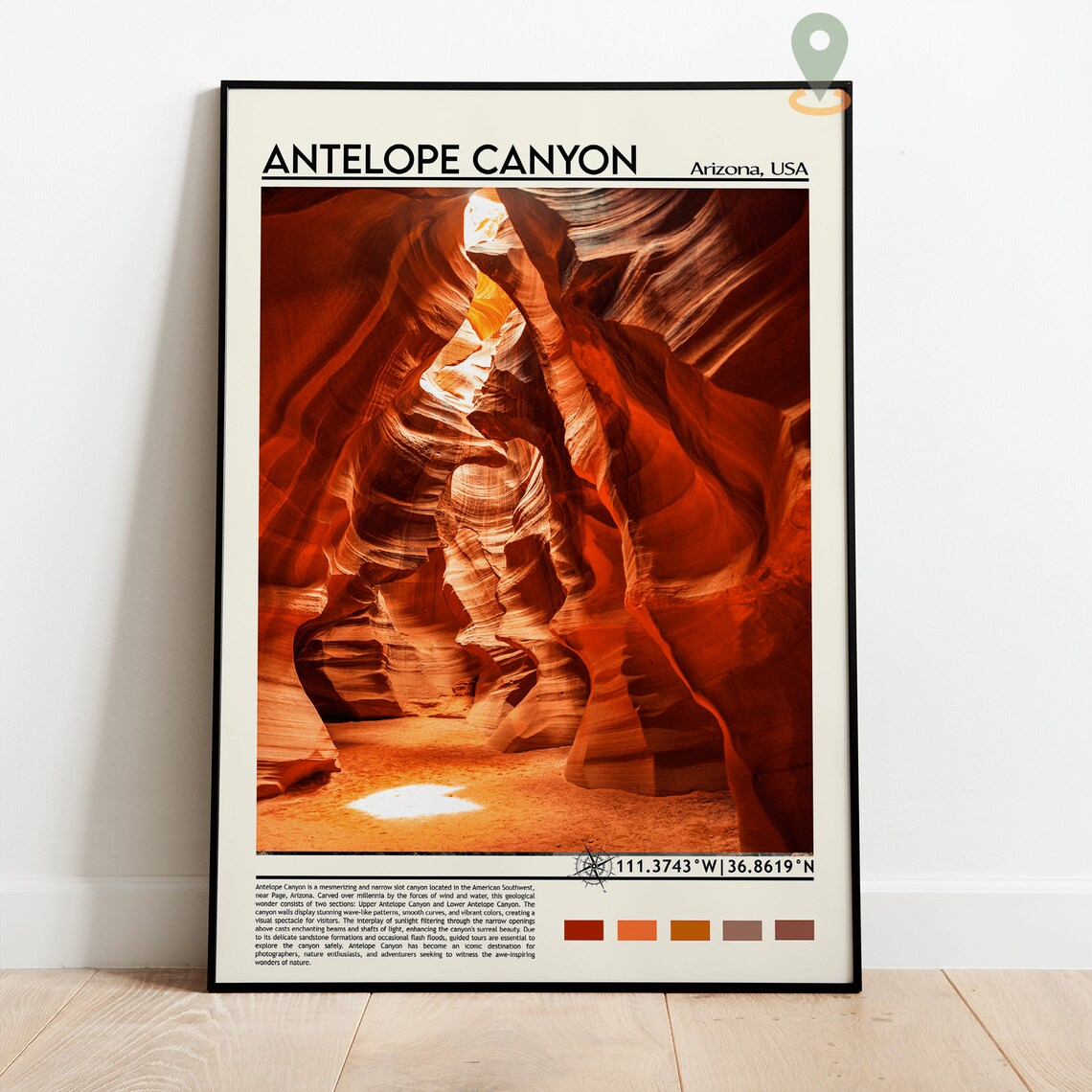Antelope Canyon Arizona USA Fiery Red Slot Canyon Travel Poster - Image 2