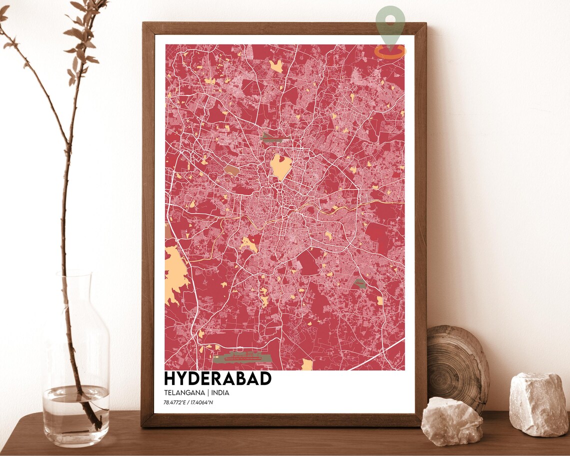 Hyderabad Telangana India Vintage City Map Sepia Antique Poster - Image 3