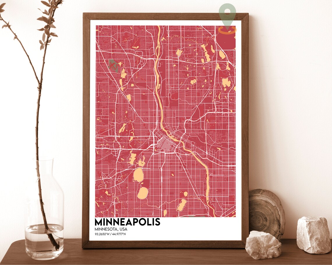 Minneapolis Minnesota Navy Gold City Street Map Modern Travel Poster - Image 4