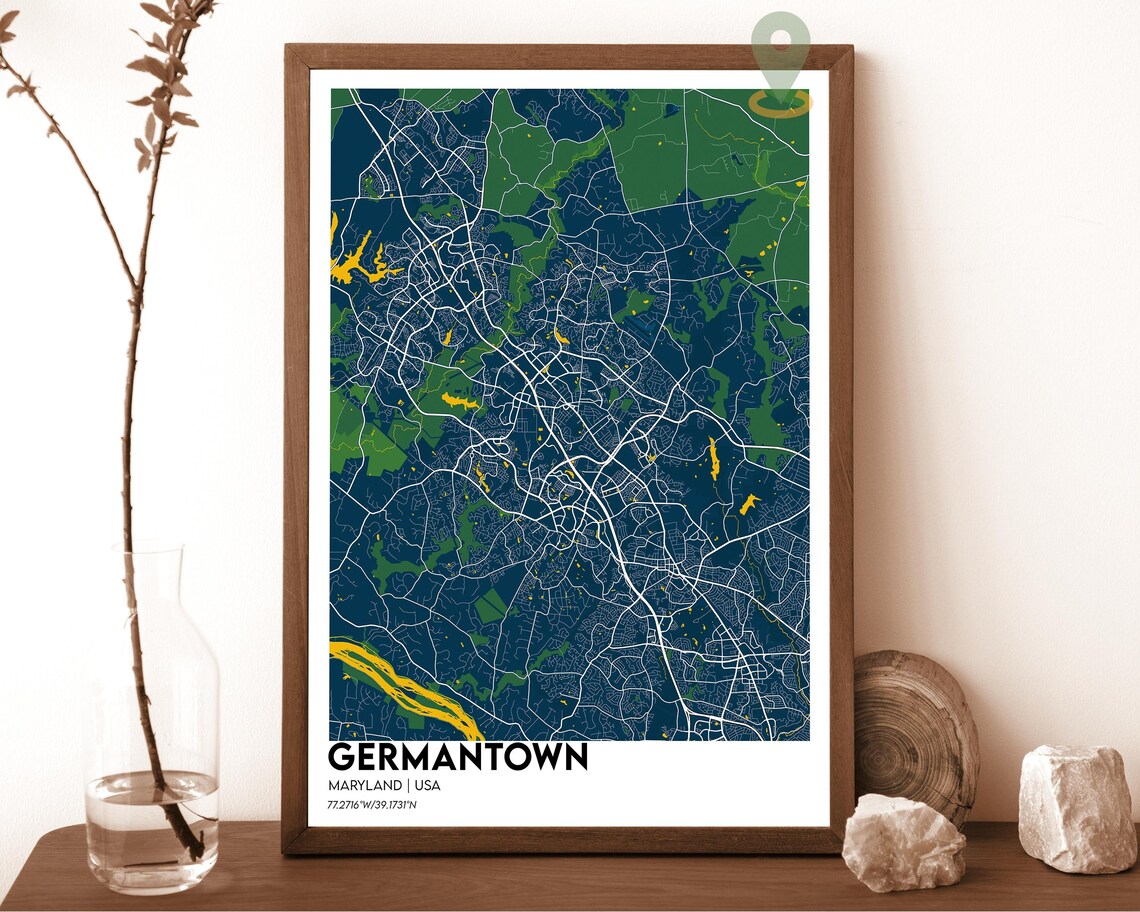 Germantown Maryland Cream Maroon Stylish City Map Home Decor Poster - Image 6