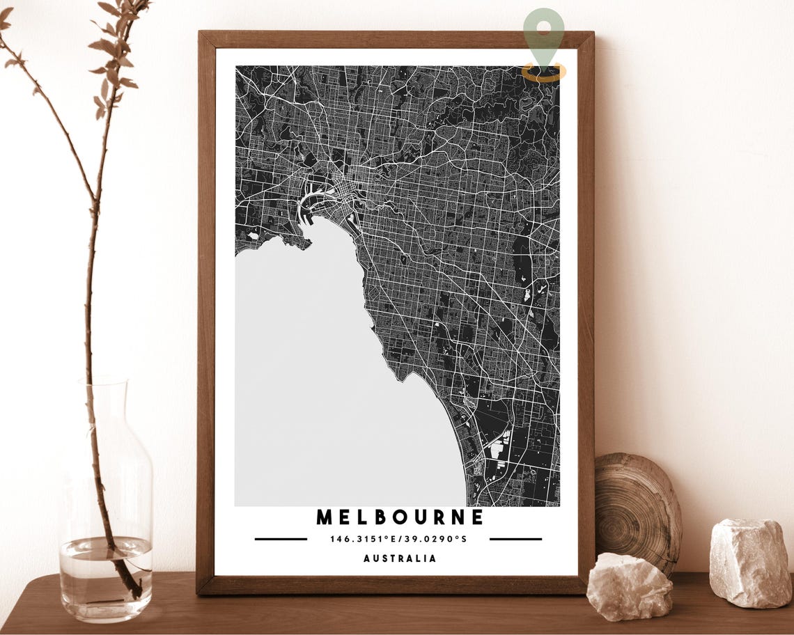 Melbourne Australia Navy Blue Yellow Modern Street Map Poster - Image 6