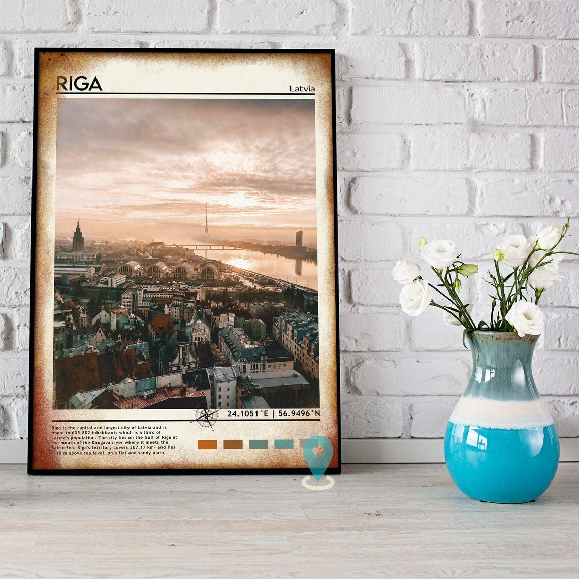 Riga Latvia Daugava River Sunrise Cityscape Travel Photo Poster - Image 5