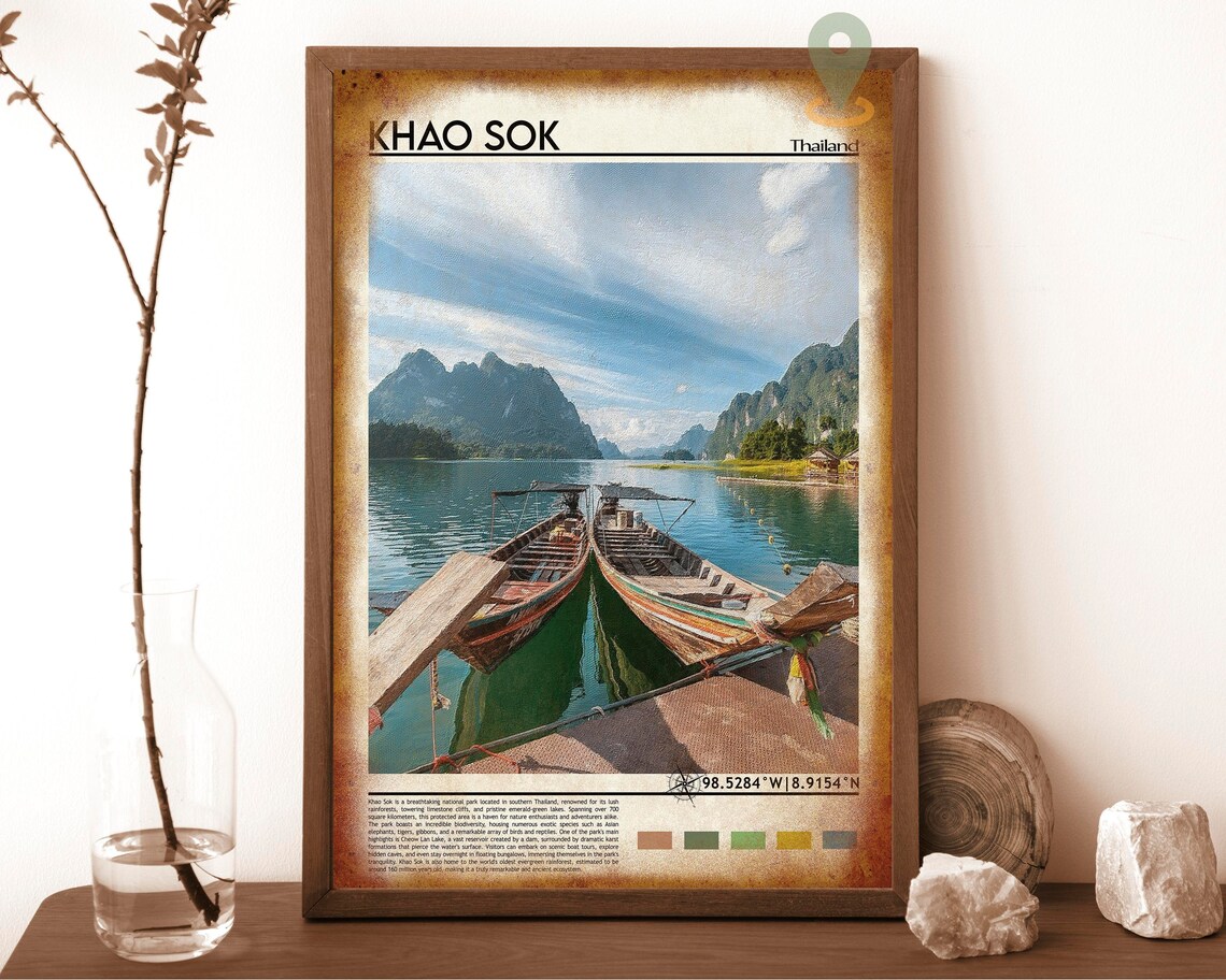 Khao Sok Thailand Lake Longtail Boat Vintage Travel Poster Art - Image 6