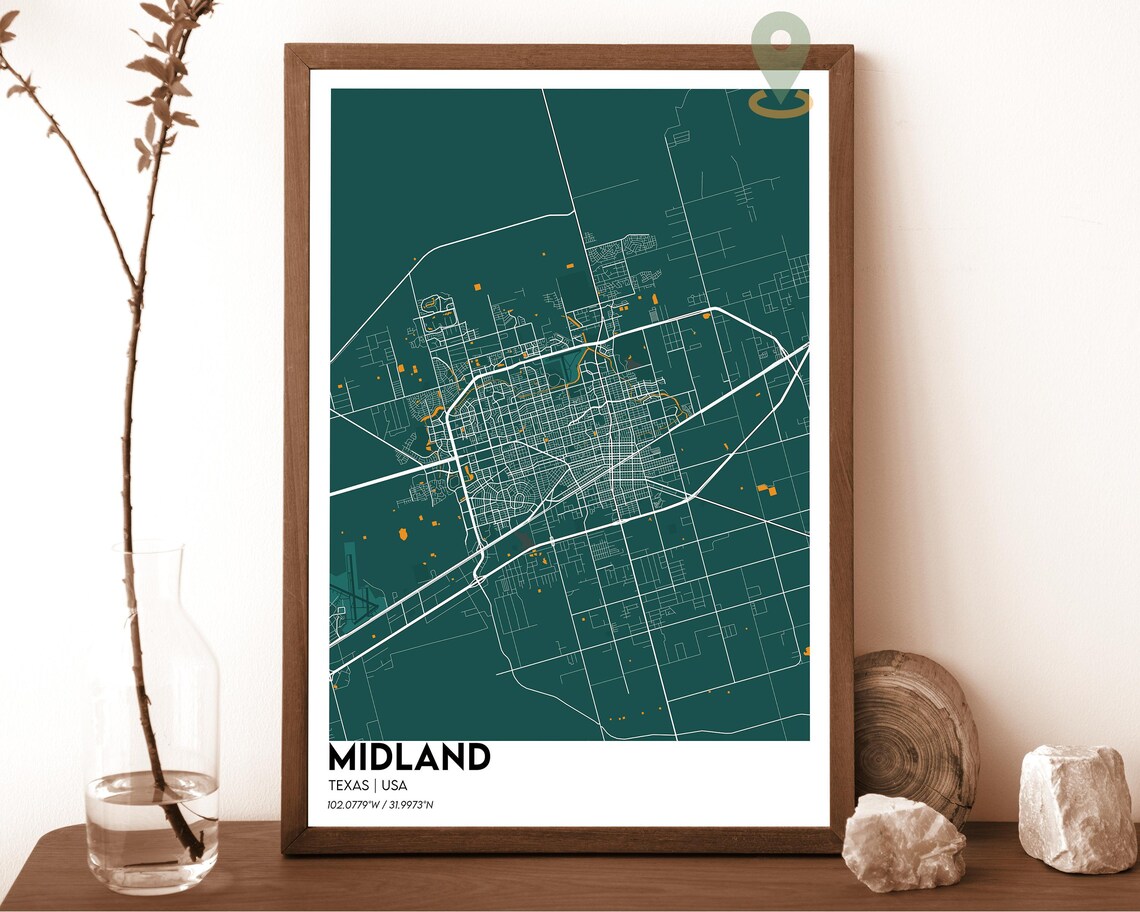 Midland Texas soft blush pink with rose streets Street Map Coordinates Poster - Image 5