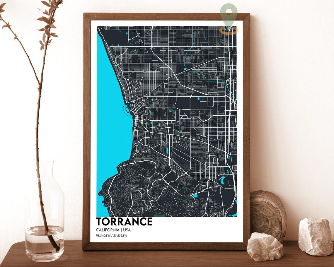 Torrance California City Street Map Modern Burgundy Travel Poster - Image 5